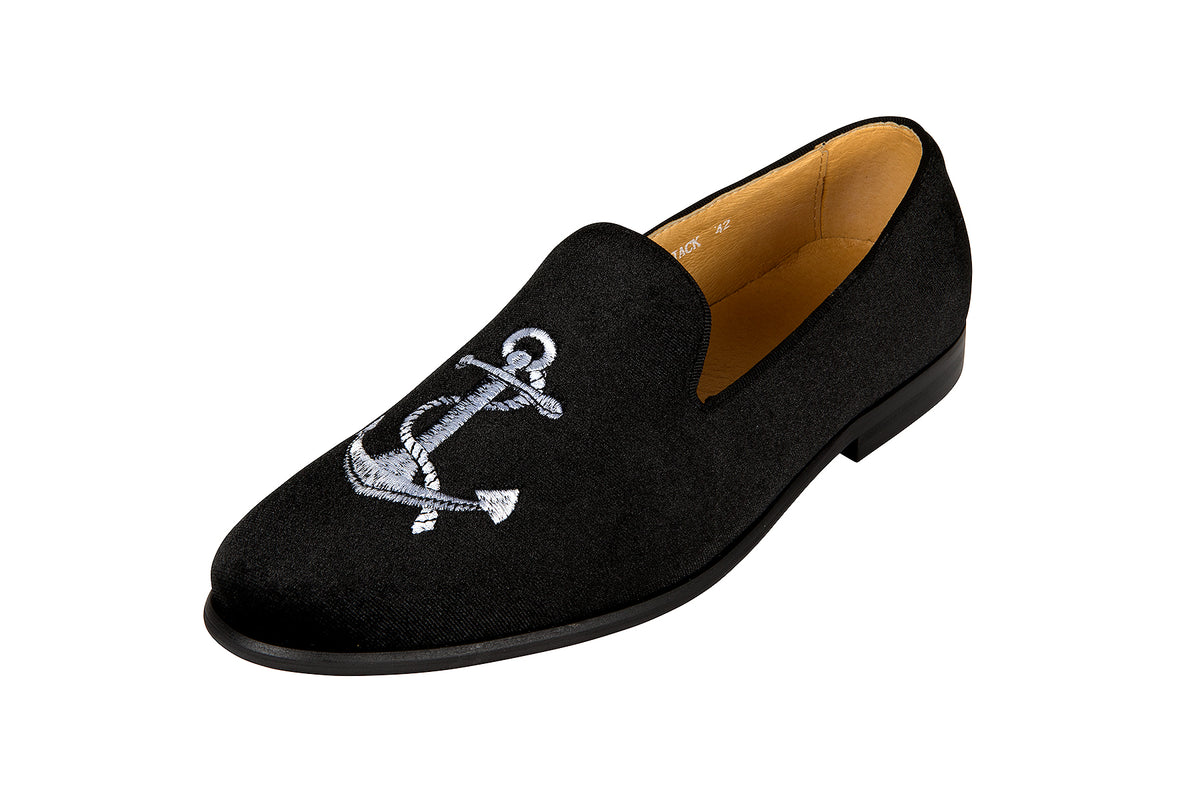 Ahoy Jack Black - Mens Embroidered Velvet Loafers | Handmade