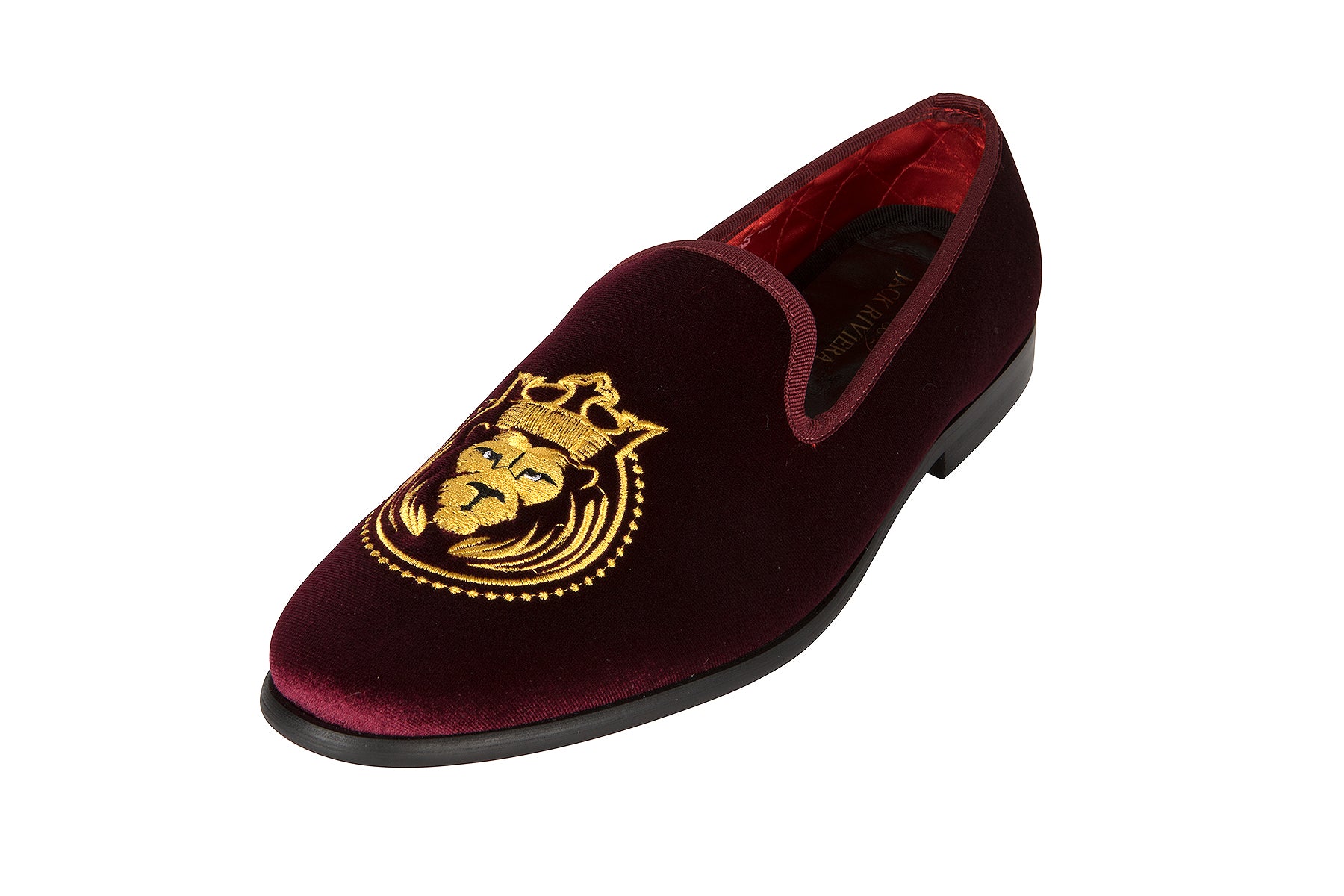 Handmade Duke and Dexter Burgundy/Red Velvet Loafers Gold Crown Embroidery UK King of Jacks Claret - Mens Embroidered Velvet Smoking  main image 3